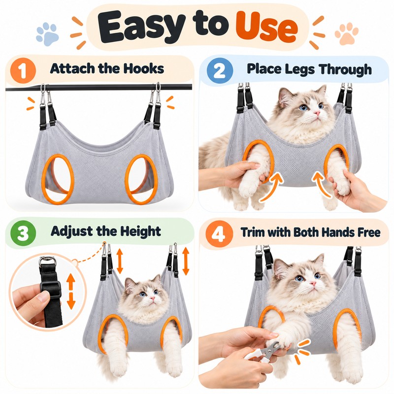 Adjustable Polyester Pet Grooming Hammock Sling for Cat and Small