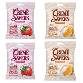 Creme Savers Strawberries and Creme and Orange and Creme Hard Candy | The Taste of Fresh Strawberries and Fresh Orange Swirled in Rich Cream Creme Savers Orange and Creme Hard Candy | The Original Classic Creme Savers Brought To You By Iconic Candy | 3oz Pack of Four (Two Strawberry and Two Orange)