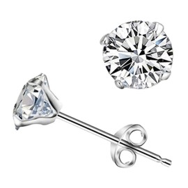 Bellitia Jewelry Sterling Silver Earrings Solitaire Women's Stud Earrings 925 Small Earrings Simulated Diamond Women Earring 3/4/5/6/mm for Women Girls, Sterling Silver, Cubic Zirconia