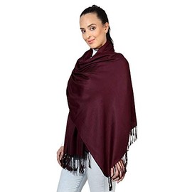World of Shawls Pashmina Style All Seasons Handcrafted Wrap Shawl Stole Scarf (Burgundy)