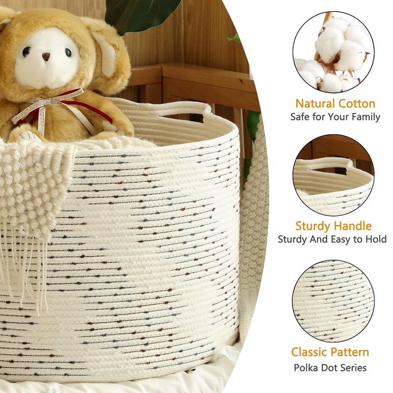 KAKAMAY Large Blanket Basket (20"x13"),Woven Baskets for storage Baby Laundry
