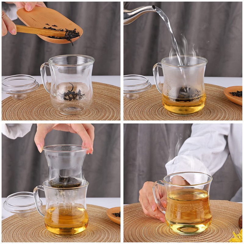 CNGLASS Glass Tea Cup with Removable Infuser and Lid,10oz Thickened