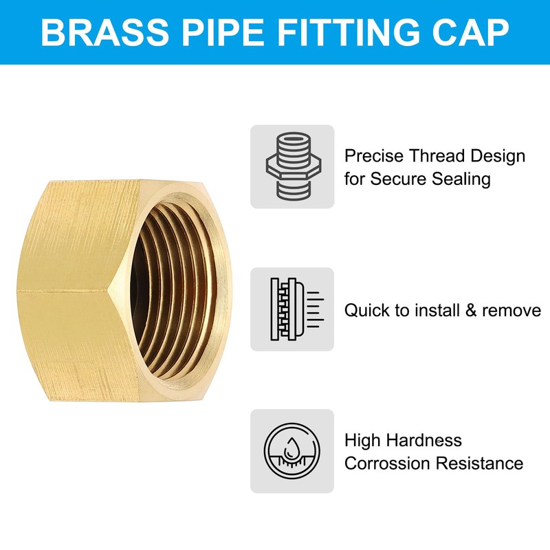 PATIKIL 3/4" NPT Female Brass Pipe Fitting Cap Set, 4Pcs