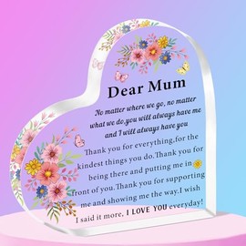 SMARGO Mum Gifts Heart-Shaped Acrylic Plaque Gifts for Mum from Daughter Son Best Mum Gifts Birthday Christmas Mother's Day Gifts for Mum Mummy