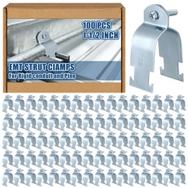 Landhoow Emt Pipe Universal Strut Clamps Strut Channel Accessory Electro Galvanized Conduit Clamp with Bolt and Nut, Rigid Pipe Tool(1-1/2 Inch,Silver,100 Pcs)