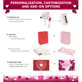 DolliBu I Love You Valentine Plush Polar Bear Hat - Cute Stuffed Animal with Red Heart And Name Personalization Gift For Valentines Day, Birthday, Anniversary, Romantic Date - 16 Inches