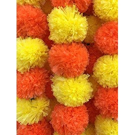 Wholesale 4-5 feet Flower Marigold Garland Indian/American Wedding Party Mantle Decoration, Faux Garlands Wedding Garland, Diwali Decoration, Spring Bush Floral (Yellow & Orange)