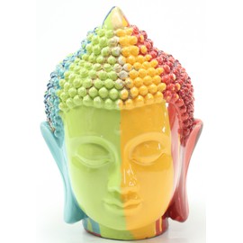 6.5"(H) Colorful Buddha Under The Rainbow Shakyamuni Meditating Buddha Head Figurines Peace Luck Prosperity Statues Home Decor Housewarming Gift (G16534-Meditating Buddha)