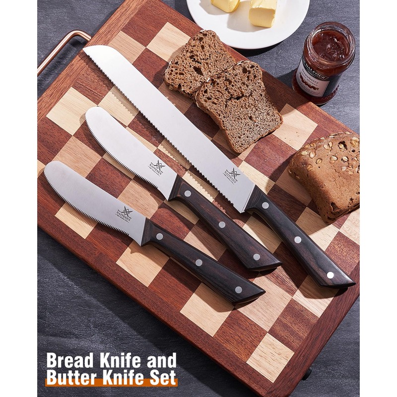 Naitesen 3PCS Serrated Bread Knife and Butter Knife Set