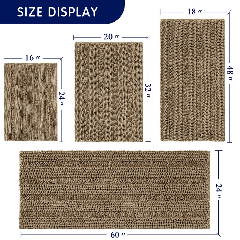 SUBRTEX Bathroom Rugs Set 2 Piece Chenille Bath Rug Striped