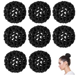 BOHUIZ 8 Pcs Hair Nets Invisible Knit Hairnets, Elastic Handmade Crochet Hair Bun Cover Black Mesh Hairs Bun Holders Snood for Ballet Dance Skating