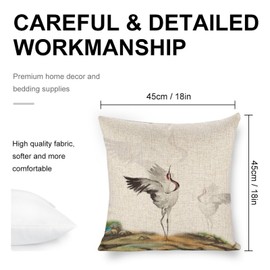 Icotoibabie Linen Pillow Covers 18x18 Throw Pillows Animal Red-Crowned Crane Spreads Tts Wings Pillow Cases Home Decor Cushion Cover for Room Couch Sofa Outdoor Chair Car