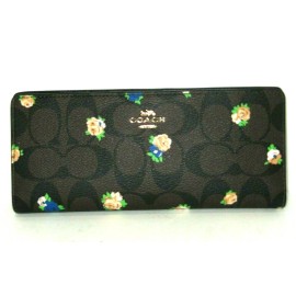 Coach C7383 Floral Slim Wallet Signature Canvas Vintage Mini Rose Print NWT $250