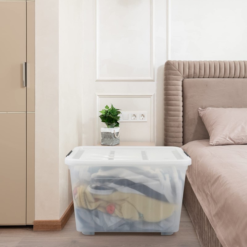 Yesdate 4-Pack Clear Large Plastic Storage Box with Wheels, 70