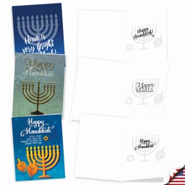 The Best Card Company - 10 Assorted Chanukah Notecards Bulk Box Set 4 x 5.12 Inch with Envelopes (10 Designs, 1 Each) Jewish Holiday Cards Hanukkah Lights AM6140HKG-B1x10