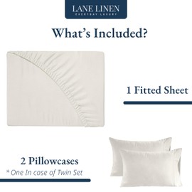 LANE LINEN Full Size Fitted Sheet, 100% Organic Cotton, 3-Piece Set (1 Fitted Sheet & 2 Pillowcases), Percale Weave, Ultra Soft, Breathable, Fits Mattress Upto 15" Deep - Glacier Grey (No Flat Sheet)