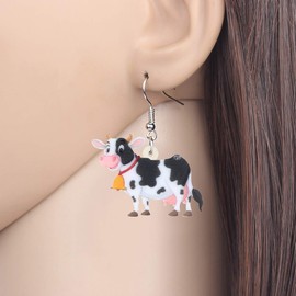 Bonsny Acrylic Drop Dangle Sweet Bell Cow Earrings Gift Farm Animal Fashion Jewelry For Women Girls Charms (White)