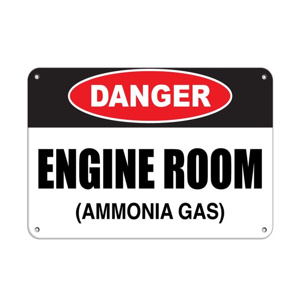 Aluminum Horizontal Metal Sign Multiple Sizes Danger Engine Room Ammonia