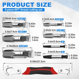 8-Piece Set NPT Pipe Tap 1/8 Inch 1/4 Inch 3/8 Inch 1/2 Inch 3/4 Inch NPT No. 4, No. 6 Screw Extractor and Universal Wrench, Hand Tap Set Especially for Precision Thread