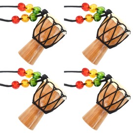 Sertay 4 Stück Afrikanische Trommel Halskette Holz, Mini Afrikanische Trommeln, Classic Jambe Drummer Mini, Geeignet für Künstler, Musikliebhaber Oder Percussion-Liebhaber (Holz)