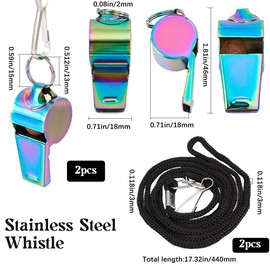 GORGECRAFT 1 Box 2Pcs Stainless Steel Whistles Rainbow Color Metal Coaches Sports Loud Crisp Sound Referees Coaching Whistle with Lanyard for Coaches Lifeguards Officials Defense Recreation