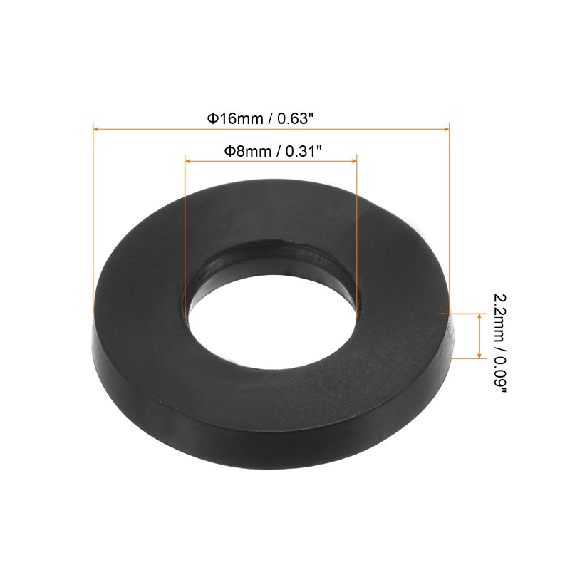 PATIKIL M8 Rubber Flat Washers 8mm ID 16mm OD 2.2mm