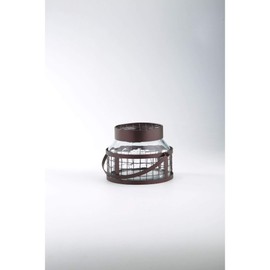 CC Home Furnishings 7.5" Clear and Brown Handblown Glass Jar with Holder