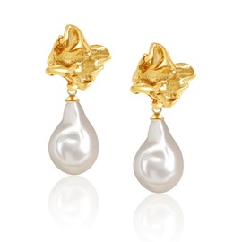 BOBOXZSZD Baroque style Metal Imitation Pearl Dangle Earrings 21mm Imitation Pearl Minimalist Temperament High Classof Elegance Retro Geometric Shape