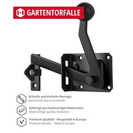 Gedotec Black Bolt Black Garden Gate Latch Steel 1 Piece Gate Lock with Latch Hook Length: 160 mm Door Lock Can be Used on Both Sides Door Closer for Screwing Door Lock