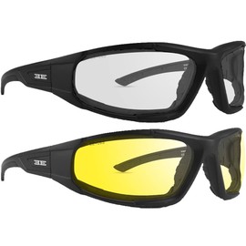 Epoch Eyewear Foam2 Padded Motorcycle Sunglasses 2 Pair Black Frames w/Clear & Yellow Lenses