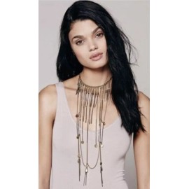 Free People New Free People Mabel Gold/Brass Fringe Statement Necklace NWT