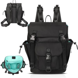 MOMINSIDE Small Diaper Bag Backpack, Mini Diaper Bag with 9 Pockets 3 Buckles, Travel Baby Diaper Bag for Girls Boys, 2 Insulated Pockets, Stroller Straps, Baby Registry (Black)