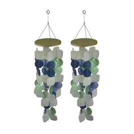 Things2Die4 Coastal Blue & Green Capiz Shell Wind Chime for Garden Patio Yard Set of 2