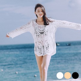 Floral Net Mesh Beach Cover-up URD-346 Black/FREE