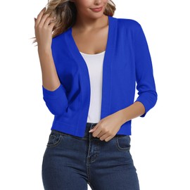 Urban CoCo Women's 3/4 Sleeve Cropped Cardigan Sweater Elegant Shrugs for Women (L, Royal Blue)
