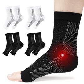 ACWOO Neuropathy Socks, 4 Pairs of Ankle Brace Orthopaedic Compression Socks for Women, Men, Plantar Fasciitis Socks for Plantar Fasciitis, Arthritis, Heel Spurs, Ankle Joint (Black/White, S/M)
