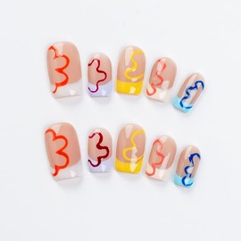 K&S Nails Press on Handmade Nails - SIZE EXTRA SMALL (Gingerbread) | Medium Square | Nail Kit with Two Types of Glues, UV/LED Lamp and Glue Remover | False Nails with 10 Pcs