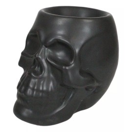 Ebros Gift Matte Black Gothic Skull Skeleton Ceramic Votive Candle Essential Oil Warmer