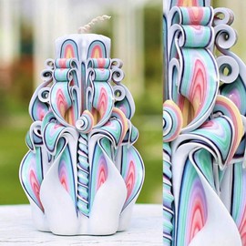 Carved Candles Gift- Christmas Hand Carved Rainbow Candles-Advent Fireplace Candle for Home Interior-Oscar Candles
