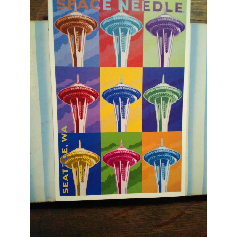 PHOTO POST CARD IN BRIGHT COLORS SPACE NEEDLE SEATTLE WASHINGTON