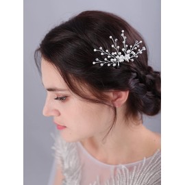JWICOS Bride Pearl Wedding Hair Comb Bridal Side Comb Hair Clips Headpiece Wedding Hair Accessories for Women and Girls (Silver)