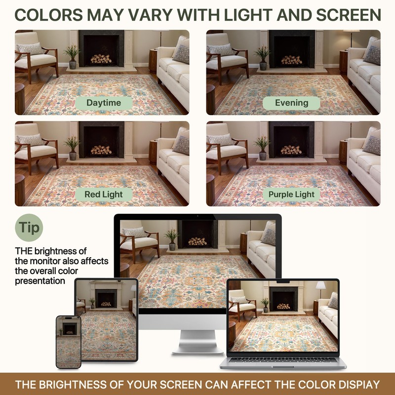 Bavni Area Rug 3x5, Non-Slip Washable Rugs for Living Room