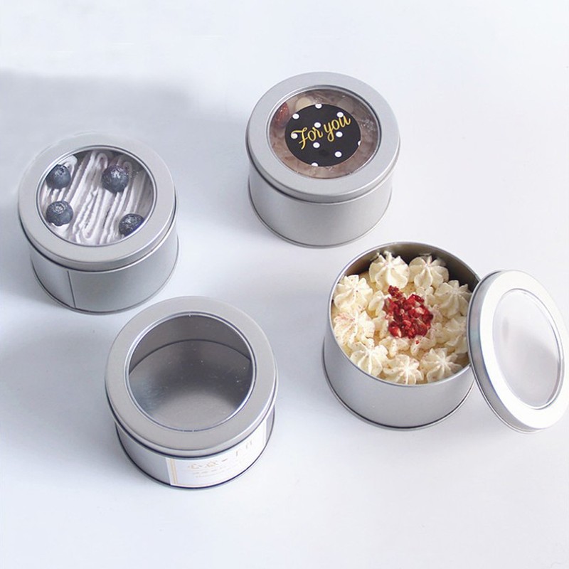 24Pcs Metal Tin Canisters with Transparent Lid Round Stainless Steel
