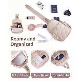 Wandering Nature Sling Bag for Women Lightweight Quilted Crossbody Bag Fits for 11" Tablet with Breathable Back Panel Anti Theft Pocket Padded Strap USB Charge Port, Ideal for Travel, Daily Use