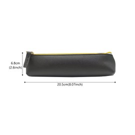 ALLY-MAGIC Leather Pencil Case Coloured Slim Pencil Case with Metallic Zipper Holder Organizer Storage for Student Office College Y4-JYBD (Black)