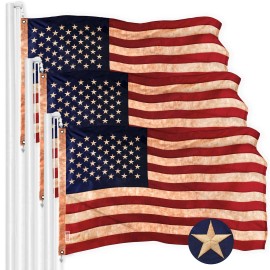 UD_G128 3 Pack: American USA Tea-Stained Flag  3x5 Ft  ToughWeave Pro Series Embroidered 420D Polyester  Embroidered Stars