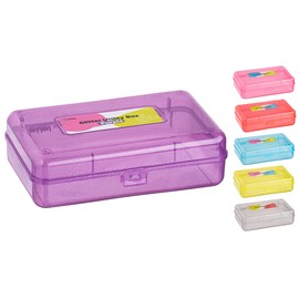 Enday Plastic Pencil Box with Snap Closure Lids Purple, Small Utility Storage Crayon School and Office Supplies Case Organizer, Also Available in Glitter Pink, Green, Blue, Red and Grey, 1 Pc