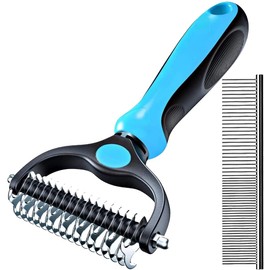 Trespovo Deshedding Dog Brush, Dematting Comb for Cat and Dog, Pet Grooming Brush and Rake for Small, Medium Large Dogs Double Sided Deshedding Tool Removes Knots & Tangled Hair
