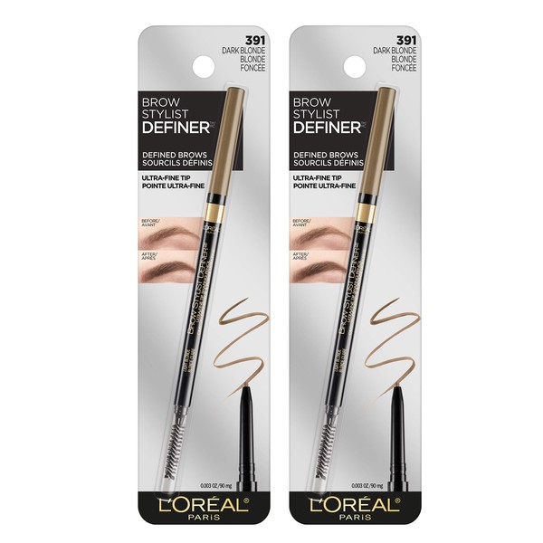 L'Oreal Paris Makeup Brow Stylist Definer Waterproof Eyebrow Pencil, Ultra-Fine Mechanical Pencil, Draws Tiny Brow Hairs and Fills in Sparse Areas and Gaps, Dark Blonde, 0.003 Ounce (Pack of 2)