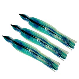 ColdTuna 6.5 Inch Squid Octopus Skirt - Glow in Dark Aqua Blue and Green with Black Stripe (3 Skirts)